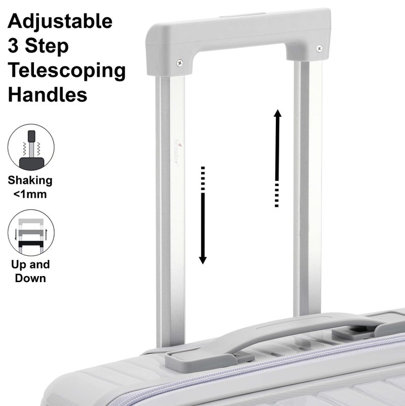 SENATOR Unisex Hard Case Large Checked Luggage Lightweight PP Fashion Trolley Luggage with 360° Degree 4 Twin Wheel and Safe Zippers KH1010 Light Grey - Image 3